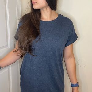 A casual blue t-shirt dress